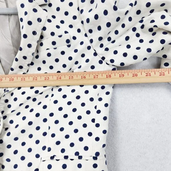 J Crew Jacket Womens 8 White Navy Blue Polka Dot Linen Schoolboy Blazer Career - Picture 5 of 15
